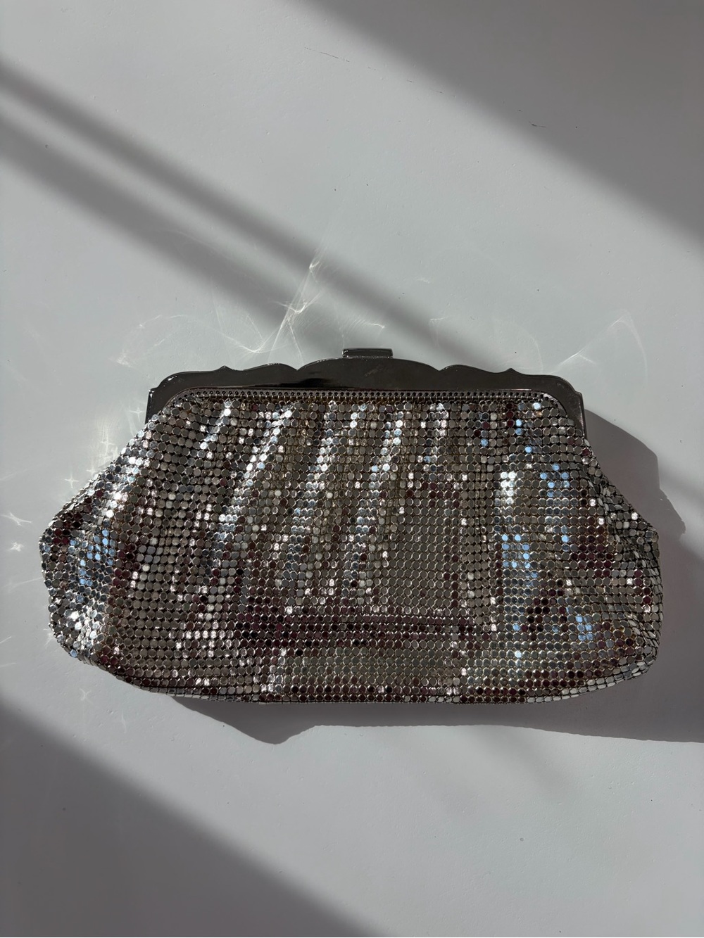 Vintage Whiting & Davis Silver Mesh Evening Bag Art Deco Rhinestone Clasp USA - Picture 4 of 12